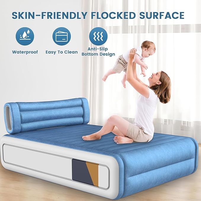 Queen Air Mattress with Built-in Pump 18'' Raised Self Inflatable Mattress Portable Flocked Top Blow up Air Bed Quick Inflation &amp Deflation Inflatable Mattress for Home Guests &amp Camping 7