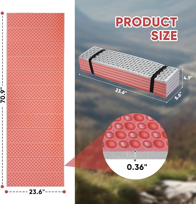 Ultralight Foam Sleeping Pad Waterproof Closed Cell Foam Pad for Superior Insulation Folding Sleeping Mat for Compact Storage Foldable and Portable for Hiking and Camping