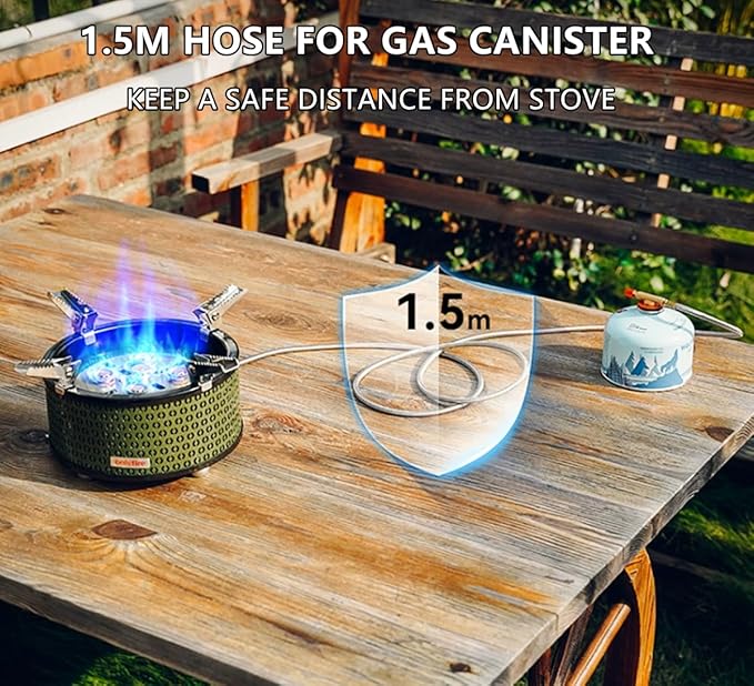 ONLYFIRE OUTDOOR LIVING Portable Camping Gas Stove with Storage Bag &amp Gas Adapters 5 Burners Propane Stove for Outdoor Patio Cooking Picnic Camping Hiking Tailgating Emergency Use Green GS344