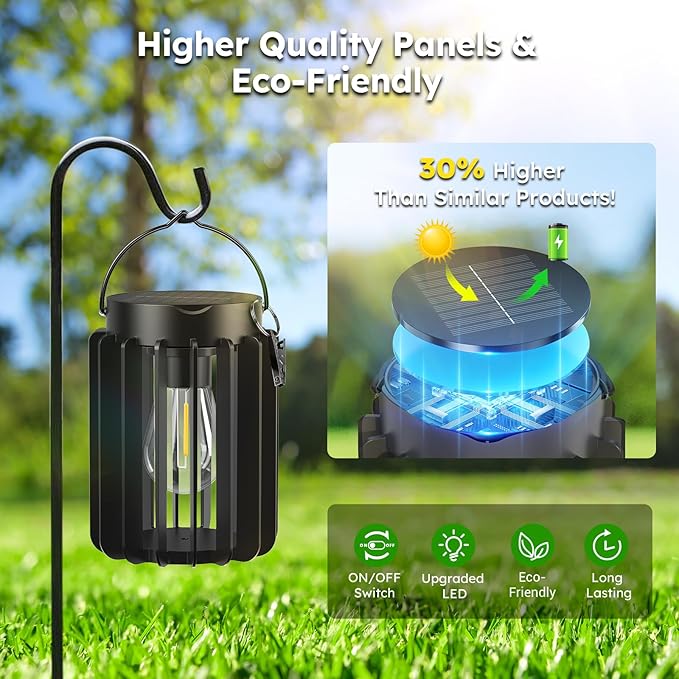 Solar Lanterns Outdoor Waterproof Brighter Up to 12 Hrs Outdoor Hanging Solar Lights Outside Hanging Lanterns for Garden Porch Patio Yard Decor Gifts for Women Mom Father Black 4 Pack