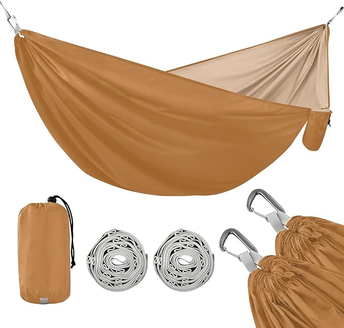 Bronze Foldable Camping Hammocks Hammocks with Tree Straps 114 x 54