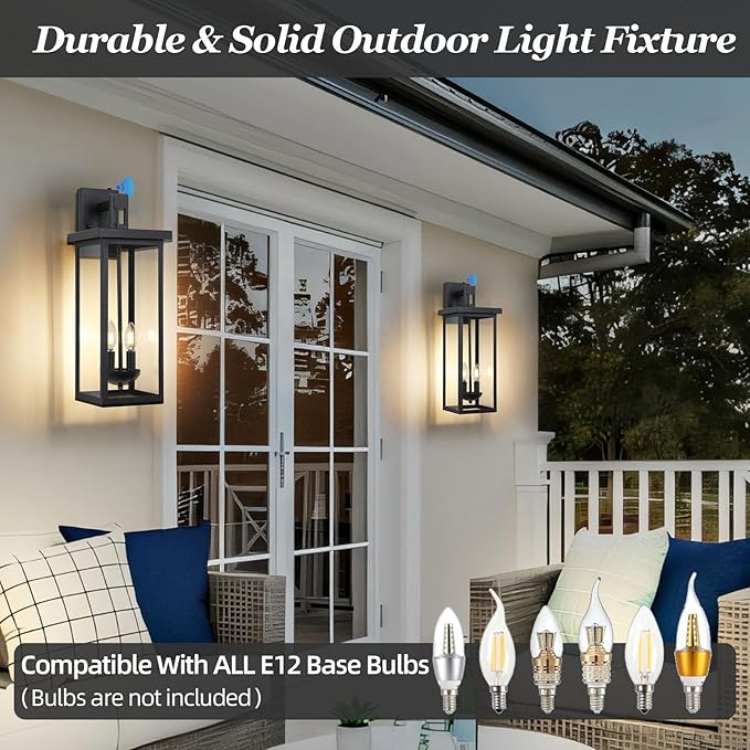 Large Exterior Lighting Fixtures Modern Wall LanternOutdoor Wall Lights with Clear Glass ShadeOutdoor Lamps for Patio PorchWaterproof Outside Exterior LightsDusk to Dawn 22IN-1 Pack