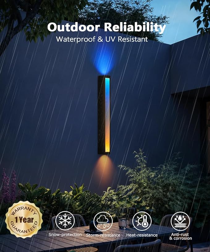 RGB Outdoor Wall Lights 23.6” LED Long Exterior Porch Sconce Lights Wall Mount Up and Down Patio Lighting Fixtures with Remote Control for House Garage 1 Pack