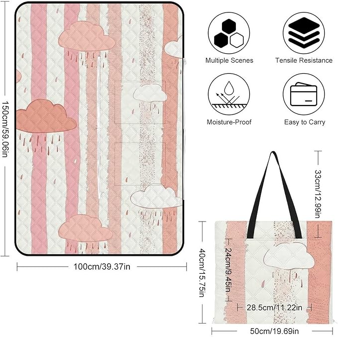 Zipper Cloud and Rain Pattern Style Picnic Mat Suitable for Travel Camping Park Or Home Use
