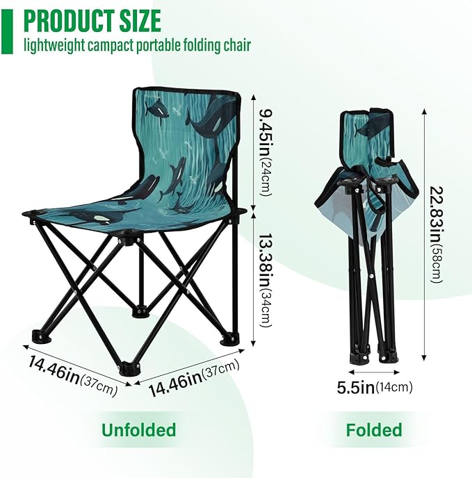 Whales in The Sea Portable Camping Chairs Folding Beach Chair Outdoor Lawn Lightweight Chair for Picnic Child
