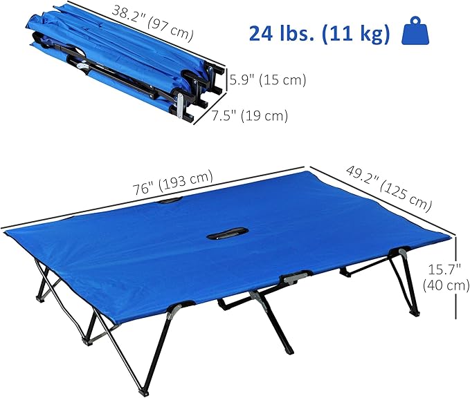 Outsunny 2 Person Folding Camping Cot for Adults 50 Extra Wide Outdoor Portable Sleeping Cot with Carry Bag Elevated Camping Bed Beach Hiking Blue