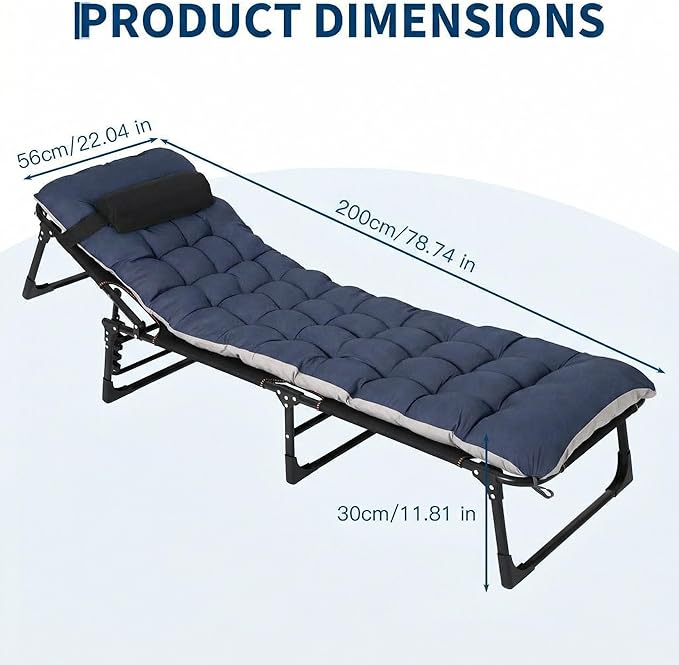 Portable Camping Cot for Adults with Headrest &amp Thick Removable Mattress 400 Lbs Capacity Folding Sleeping Cot with Carry Bag Double-Layer Oxford Camping Bed for Tent Camping Travel
