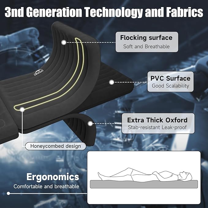Car Air Mattress Inflatable SUV Truck Camping Mattress for Back Seat Thickened Travel Car Bed Sleeping Pad with Air Pump 2 Pillows