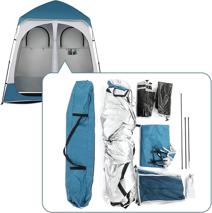 2 Room Shower Tent 7.5 FT Instant Pop Up Shelter with Carrying Bag Privacy Changing Room Tent for Portable Toilet Easy Setup Perfecr for Camping Dressing Outdoor or Indoor