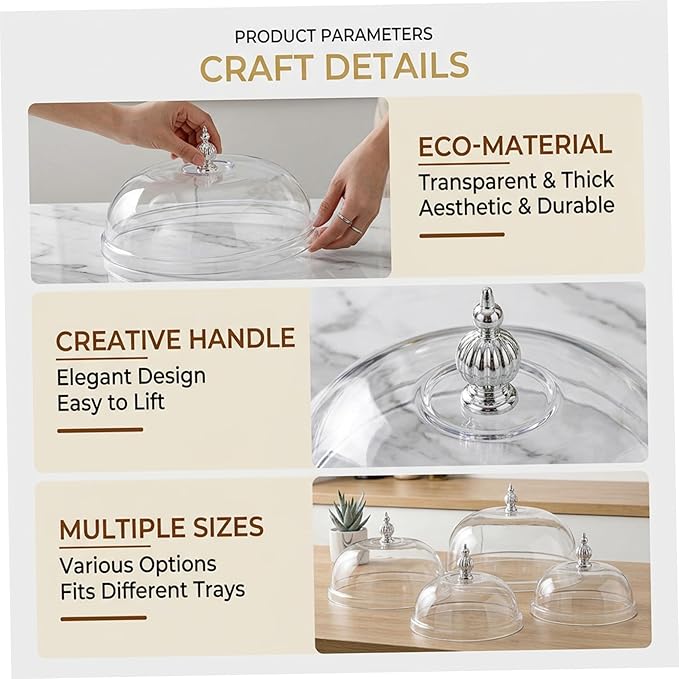 Cake Dome Cake Cover 9.1 Inch Transparent Dome with Silver Handle Food-Grade Plastic Cakes Stand Lid for Kitchen Dining Table Parties Stand Lid