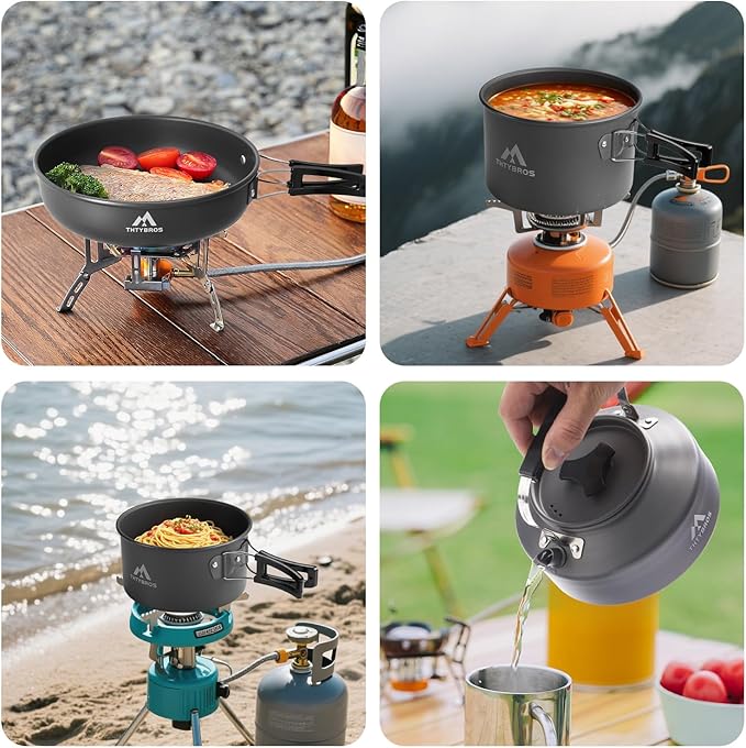 27pcs Camping Cookware Mess Kit for 2-4 People Portable Cookware Set with Kettle Pots &amp Pans Stainless Steel Utensils Plates Dishware for Backpacking Picnic Outdoor Adventures