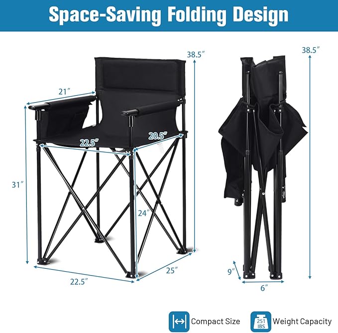 KOTEK Folding Beach Chair High Off Ground Portable Lawn Chair for Adults with Detachable Armrests Side Pocket &amp Carry Bag Camping Chair for Outdoor Hiking Travel Fishing Picnic &amp Conce