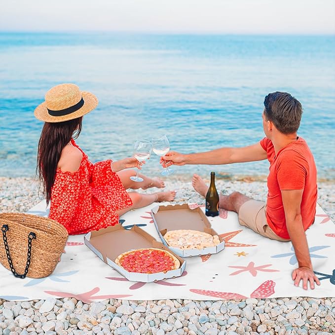 Waterproof Sandproof Beach Blanket 59''×68'' Starfish Polyester Outdoor Picnic Blanket with 4 Stakes &amp Storage Bag for BeachCampingVacation White Background