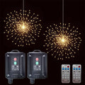 2 Pack Starburst Sphere Lights with Remote Control200 LED Firework Light 8 Modes Dimmable Waterproof Copper Wire Hanging Fairy Light for Patio Parties Christmas (Solar Powered)