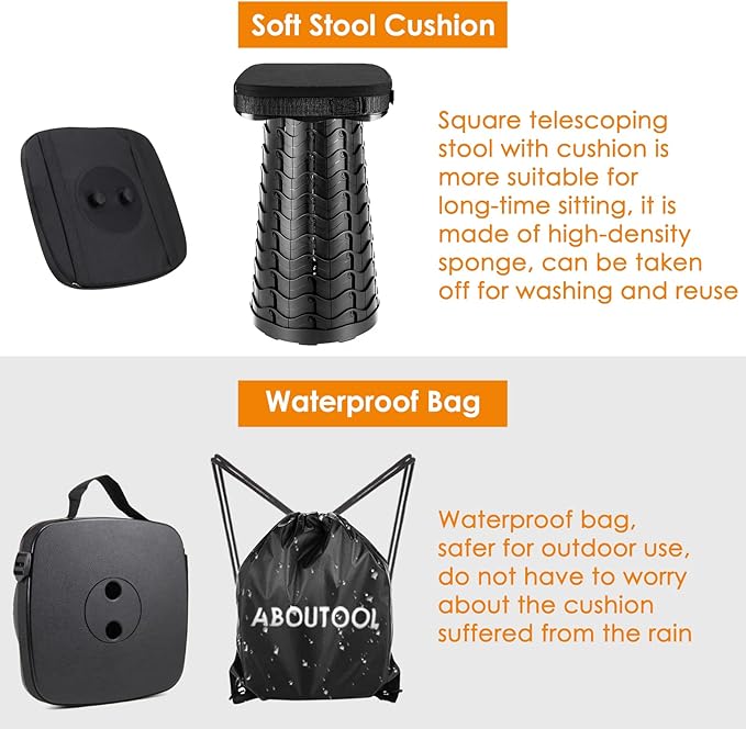 Collapsible Stool with Soft Removable Cushion &amp Waterproof Carry Bag - Lightweight Folding Stool 485lbs Capacity Portable for Adults Camping Fishing Hiking Outdoor Travel