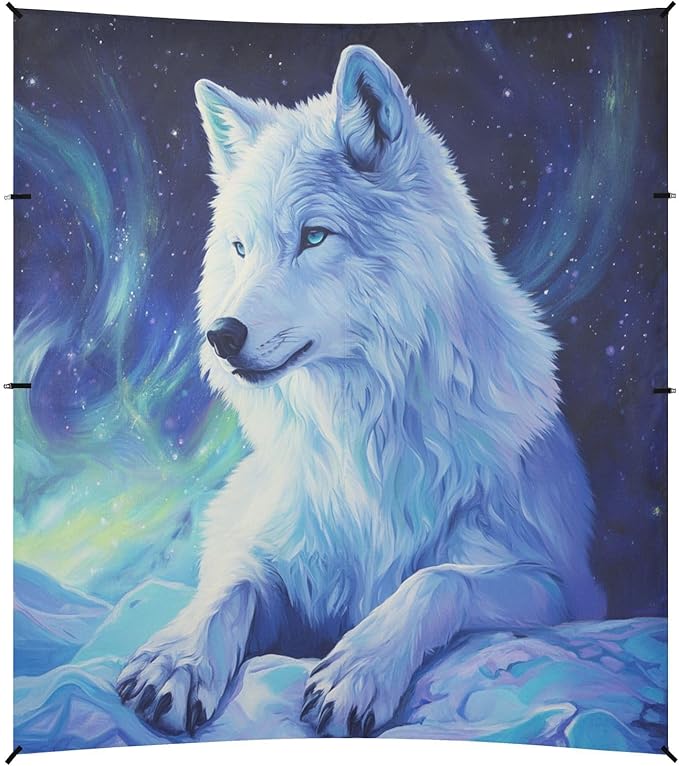 ALAZA Arctic Wolf Beach Tent Sun Shelter UPF50+ Protection Beach Shade Canopy w/ 4 Sandbags for Outdoor Camping Fishing Backyard Fun Picnic 10x9 ft