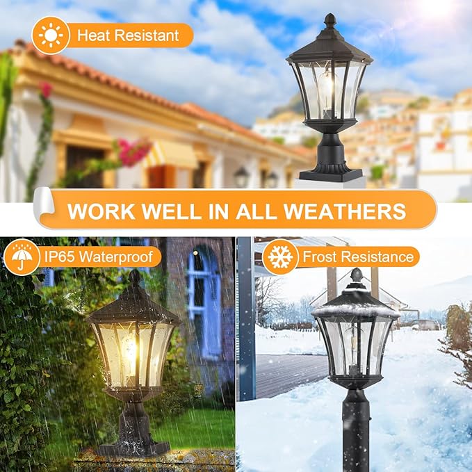 Post Lights Outdoor Post Lantern 20 Exterior Post Coach Light with Pier Mount Base Weather Resistant Aluminum with Clear Glass Pier Mount Lantern Black Outdoor Pole Lamp for Patio Porch Yard