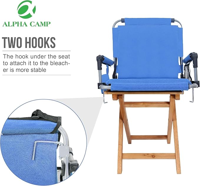 ALPHA CAMP Stadium Seat Padded Chair for Bleachers with Back&amp Arm Rest Blue2PC