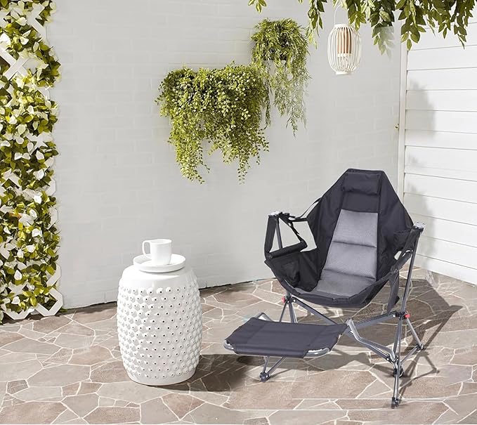 Hammock Chair Hammock Camping Chair with Removable Footrest Rocking Chair Outdoor Camping Chair Swing Hammock with Stand Carry Bag Cup Holder (2 Pack)