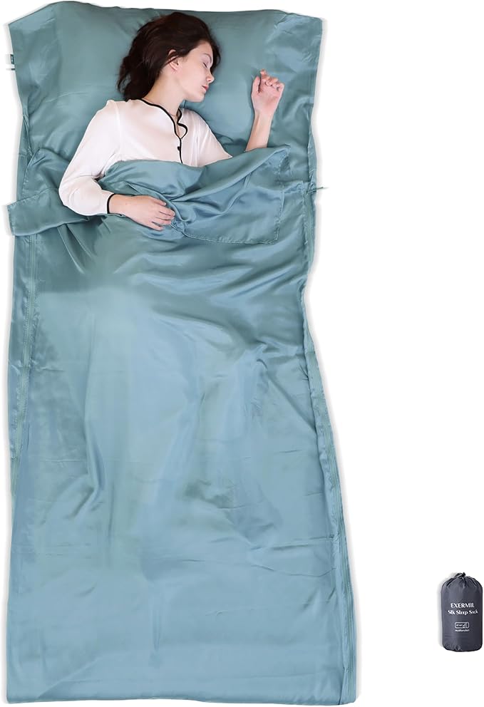 100% Silk Sleep Sack with Zippers on 3 Sides 87”x43” Large Sleeping Liners for Hotels Travel &amp Camping Multifunctional Travel Sheets (Unzipped:87”x87”) for Adults Lightweight All Seasons