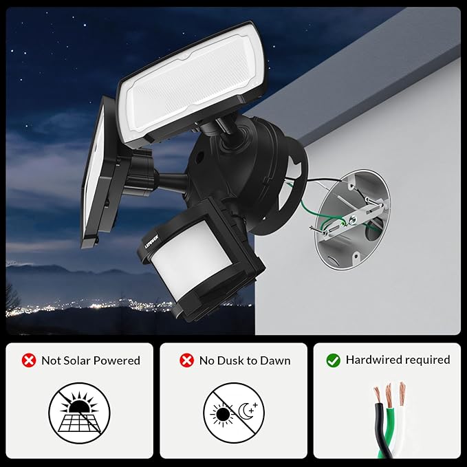 LEPOWER LED Security Lights Motion Sensor Light Outdoor 30W 3200LM Motion Security Light 5500K IP65 Waterproof 2 Head Motion Detector Flood Light for Garage Yard Porch Black (Not Solar Powered)