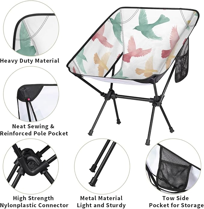 Honeybaby Folding Camping Chair Watercolor Pigeons Camping Chairs Lightweight Portable Chair Outdoor Foldable Chairs for Camping Travel Picnic Beach Hiking