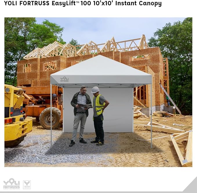 YOLI FORTRUSS EasyLift 10’x10’ Pop Up Instant Canopy with Reinforced Y-Truss Frame 99% UV Protection Water Resistant &amp Fire-Retardant Top 4 Height Settings with Sidewall and Wheeled Carry Bag