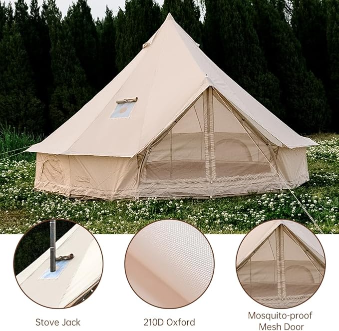 Oxford Bell Tent for Family Camping - Spacious 13.1ft /16.4ft Yurt with Stove Jack Large Glamping Tents for 4-8 People 4 Season Oxford Hot Tent Shelter