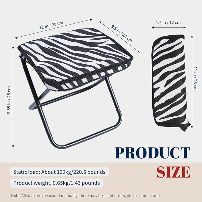 Collapsible Stool Camping Folding Stools: 1.1lbs Lightweight Portable Foot Stool Load 300lbs - 10.5 Inch Camping Chair Fishing Hiking Gardening Beach BBQ with Carry Bag Easy Transport (Stripe)