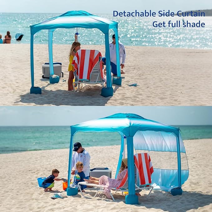 AMMSUN Beach Cabana 6.2'×6.2' Beach Canopy Easy Set up and Take Down Cabana Tent with Sand Pockets Instant Sun Shade with Side Wall Gradient Blue