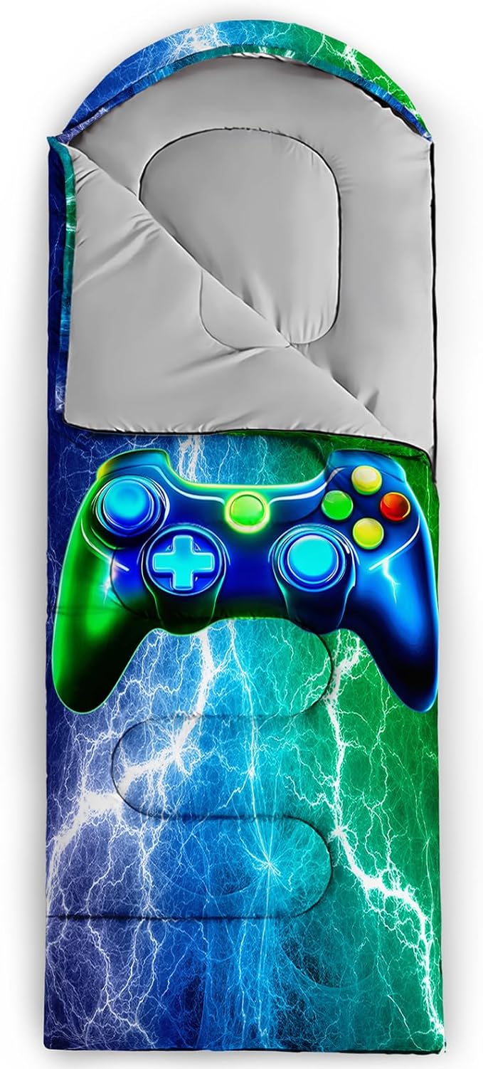 Axolotl Blue Gamepad Sleeping BagWaterproof Lightweight Gaming Sleeping Bag Game Console Camping Bag for Boys TeensWarm and Cool Weather Green Portable Sleeping Bag for Camping Outdoor Indoor