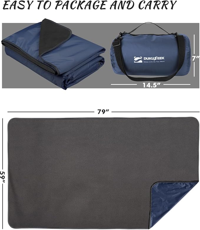 DUKUSEEK Large Waterproof Stadium Blanket for Cold Weather Soft Warm Fleece Camping Blanket Windproof for Outdoor Sporting Events Football GamesNavy Blue