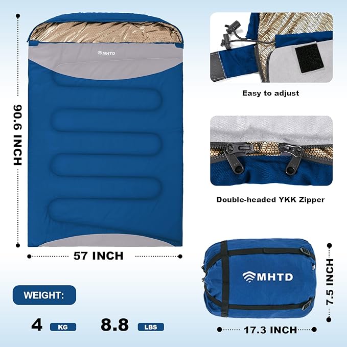 Double Sleeping Bag for Adults Cold Weather 0 Degrees Heavy Duty Two Person Sleeping Bag for Camping Cotton Canvas YKK Zipper Portable