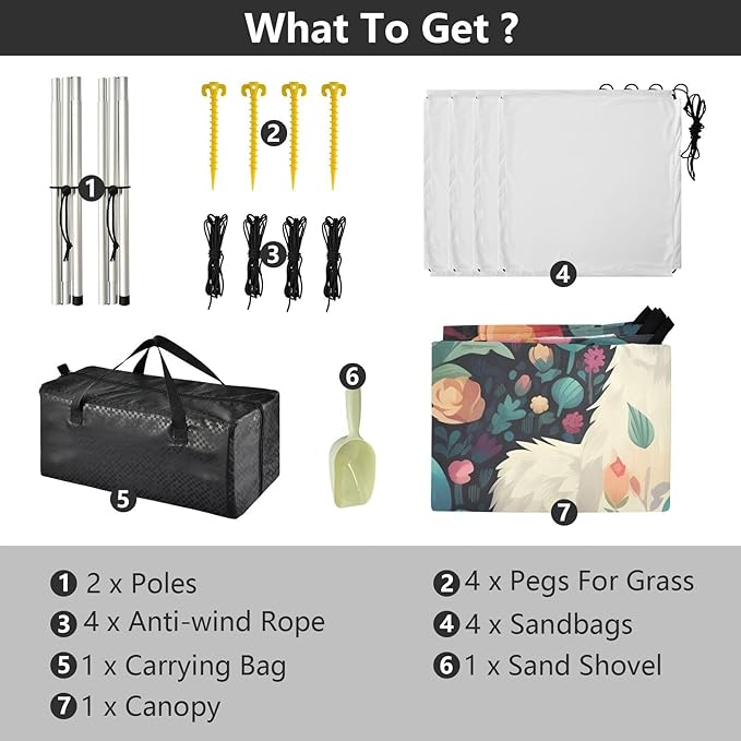 Cute Alpaca FlowerCamping Sun Shelters 9.2 x 10.5 FT Beach Canopy Tent Sun Shade with Carrying Bag for Camping Trips Fishing Backyard Fun or Picnics 21340950