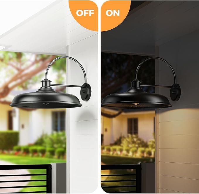 16in Large Barn Lights Outdoor Hardwired Farmhouse Outside Lighting Fixture Rustproof Modern Exterior Barn Lanterns Classic Gooseneck Hallway Wall Sconces for Porch Patio Backyard Set of Two