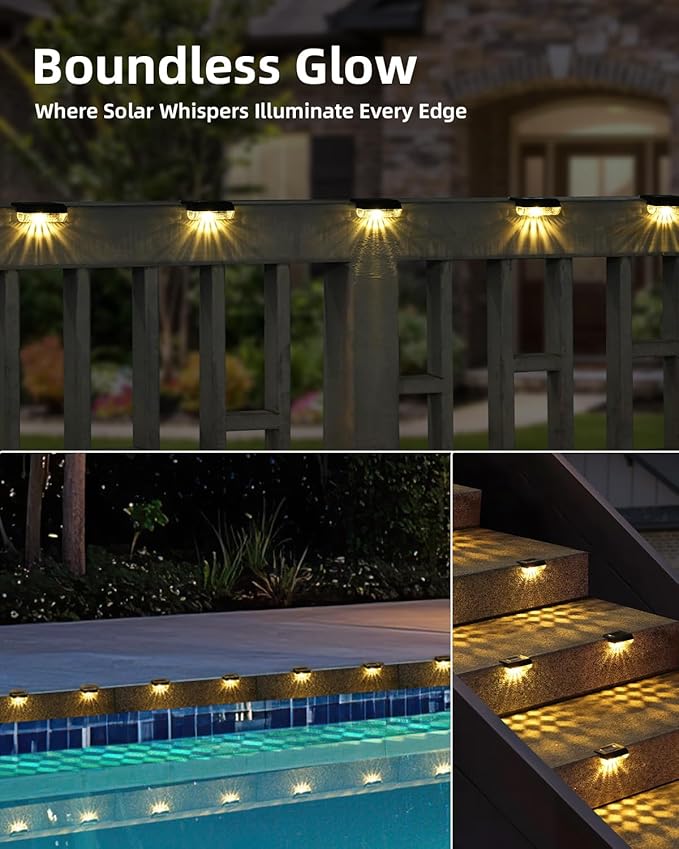 Solar Step Lights Outdoor 12-Pack Solar Deck Lights for Stairs Solar Fence Lights 3000K Warm White Auto Dusk-to-Dawn Weather Resistant Step Lights for Deck Railing Patio