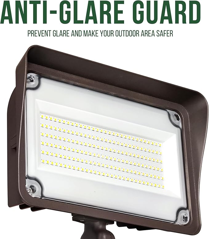 GKOLED 2 Pack 100W LED Flood Lights Outdoor Dusk to Dawn Security Light with Anti-Glare Guard 120V 5000K 11000LM Waterproof Landscape Lighting Aluminum 1/2 Knuckle Mount UL Listed