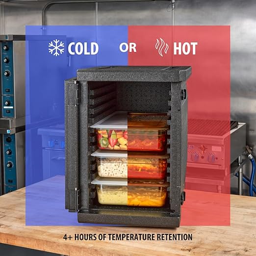 Cambro GoBox Insulated Lightweight Thermal Hot Box and Food Pan Carrier (EPP400 - Holds Four 4 Inch Pans) - Hotbox and Food Warmer for Catering &amp Transport - Front Load (Gray)