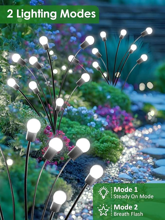 2026 Upgraded Solar Lights Outdoor 8 Pack Solar Garden Lights with 2 Modes Firefly Lights Outdoor Waterproof Sway by Wind Twinkle Firefly Light for Yard Patio Path Garden Decoration (Cool White)