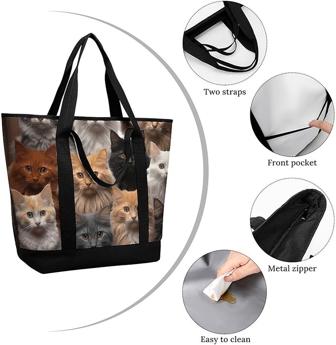 Insulated Shopping BagLarge Reusable Cooler Bags Cat Collection Printed Foldable Shopping BagTravel Waterproof Shoulder Bag