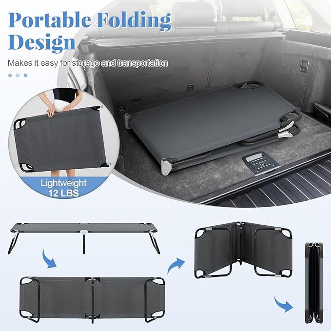 Goplus Folding Camping Cot Heavy Duty Collapsible Foldable Camping Bed for Adults Kids with Non-Slip Foot Pad Indoor Outdoor Portable Sleeping Cot for Hiking Camping Fishing