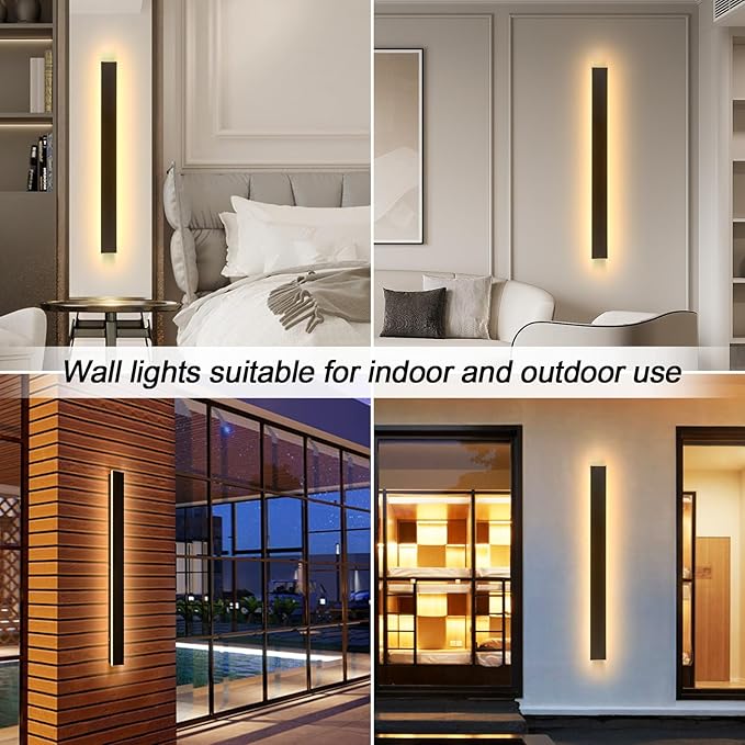 39inch 2 Pack Outdoor Wall Lights Black LED Exterior Light Fixtures Wall Mount Modern Outdoor Sconce Long LED Linear Outside Lighting for Garage Front Door 3000K