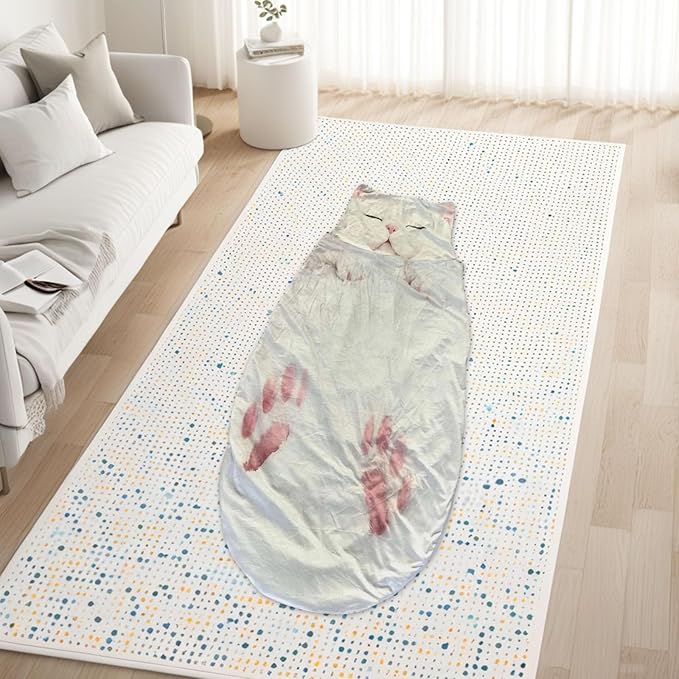 Adult Cat Pattern Envelope Sleeping Bag - Plush Cat Envelope Sleeping Bag for Adult - Plush Warm Washable Camping Blanket