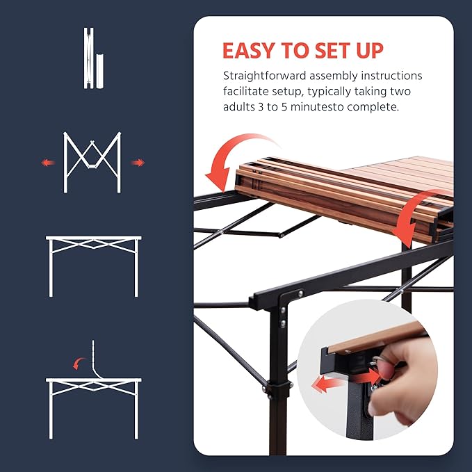 OUTSIDER Folding Camping Table Adjustable Height Foldable Roll-up Aluminum Camp Table Portable Table with Carry Bag - for Outdoor Cooking Beach Picnic BBQ Travel Style2