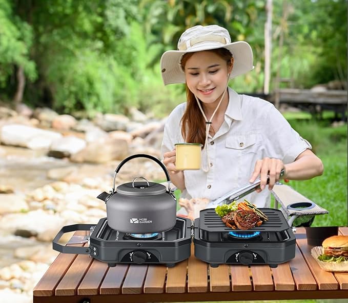 Nice C Camping Stove Portable Camping Stove Propane 2 Burner Propane Gas Stove Mini Propane Grill 16000 BTU Camp Stove with 2 Burner Grill &amp Carry Bag for Camping
