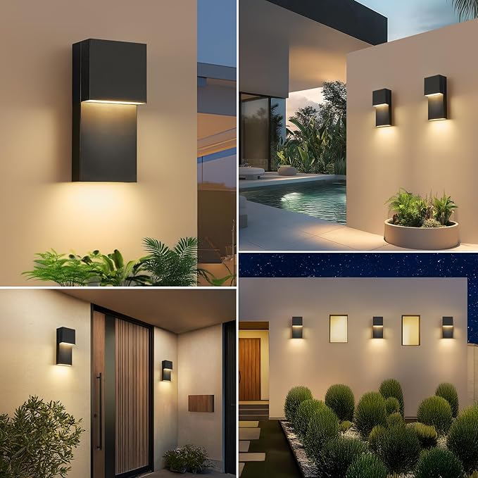 tewei Modern LED Outdoor Wall Sconce 20W Exterior Lighting Fixtures Black Outside Lights for House Integrated LED Outdoor Wall Mount Lights for Front Porch Garage Warm White 3000K 2 Pack