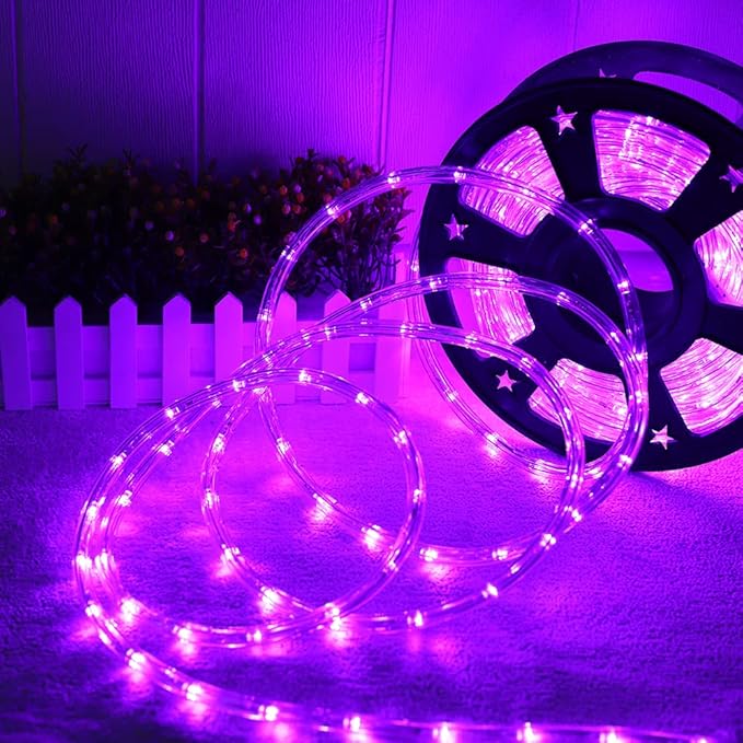 50ft 360 LED Purple Rope Lights 110V Connectable Purple Led Strip Lights Halloween Decoration Outdoor Lights for Deck Patio Pool Camping Landscape Bedroom Christmas Decor