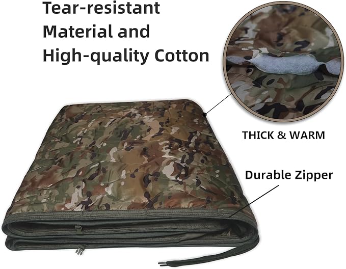 Camo Poncho Liner Army Blanket Military Sleeping Bag with A Compression Carrying Bag for Traveling Hiking Camping Outdoor Survival Car Blanket