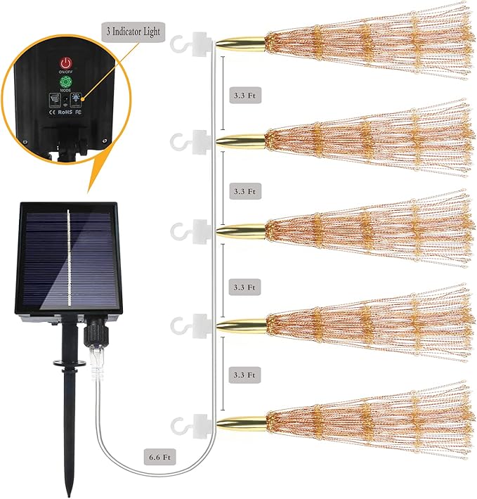 5 Pack Solar Starburst Sphere Lights 200 LED Firework Light 8 Modes Dimmable Waterproof Hanging Copper Wire Fairy Light for Patio Parties Halloween Christmas Decor (Warm White)