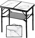 Small Folding Camping Table 2ft Portable Table with 3 Adjustable Heights Aluminum Lightweight Foldable Picnic Table with Mesh Layer and Extension Legs for RV Camp and Indoor (Black Frame)